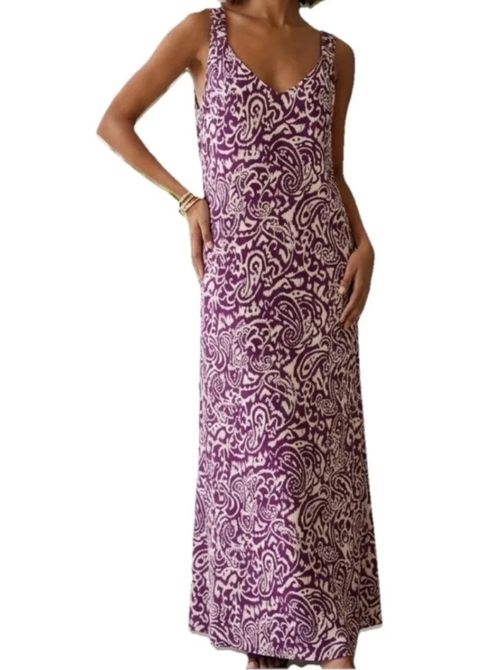 1. State Purple and Cream Paisley Patterned Midi Dress Rayon